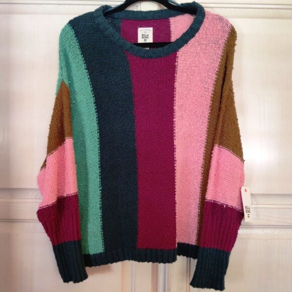 Stonewash Denim w/Fraying Crop Wide Leg Jeans & Stripe Sweater Bundle SZ Lg, NWT - Picture 9 of 16